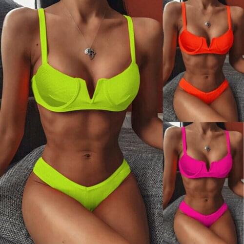 New Arrival 2020 Women Padded Push-up Bra Bikini Set Swimsuit Bathing Suit Swimwear Beachwear 3 Colors