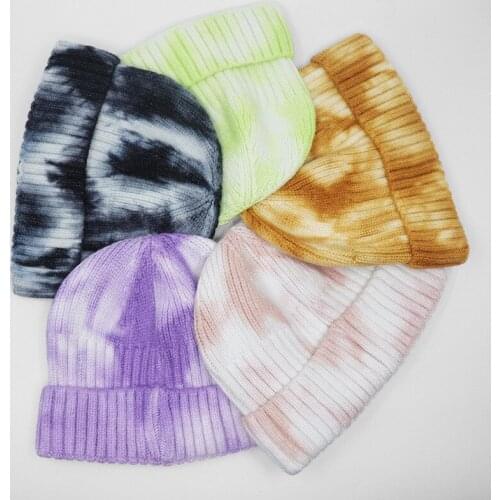 New Thickened Cap Autumn and Winter Vintage Tie-dye Knit Cap Street Hip-hop Hat bucket hat winter hat beanie