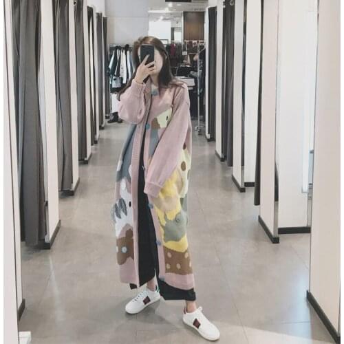 Extra Long Plus Size Sweater Winter Coat Female Loose Casual Windbreaker Jacket Fashion Print Tassel Knit Cardigan Outwear f1526