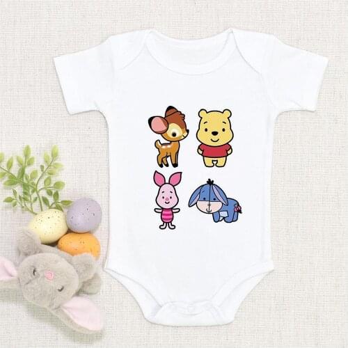 Winnie And His Friends Printed Newborn Clothes Baby Clothes Short Sleeve Girl Boy Clothing Rompers De Bebe Costumes White