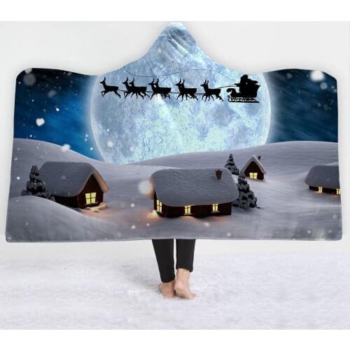 Happy Christmas Hooded Blanket Soft Plush Fashion Cloak With Cap Tv Watching Robe Blanket Throw Blankets Bedding Home Decor