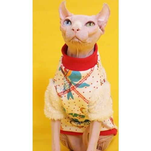 Sphinx Hairless Cat Clothes Pet Sweater For Winter Plush Warm Cashmere With Sleeve Devon KONIS