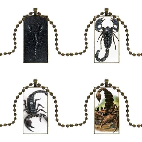 Awesome Scorpion Cartoon Painting For Women Wedding Glass Cabochon Choker Pendant Rectangle Necklace Bronze Color Jewelry