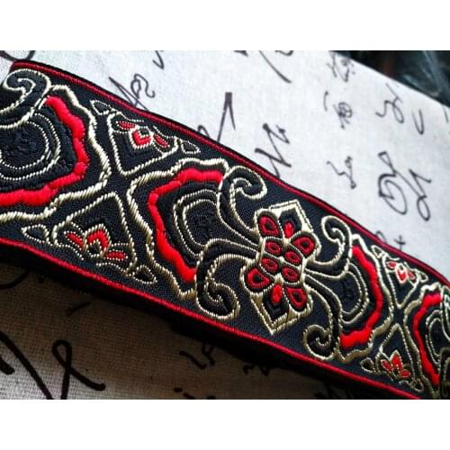 High Quality 8yard/lot 5CM Black retro totem Woven Jacquard Ribbon Pattern For Curtain Belt And Clothing Accessory