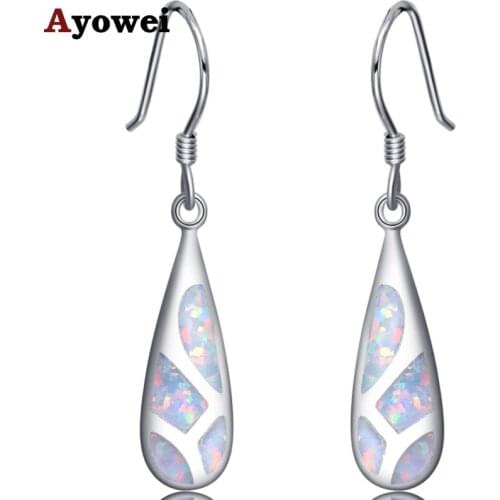 Anniversary jewelry white Fire opal 925 sterling silver Drop Earrings wedding jewelry Earrings for women SE005A