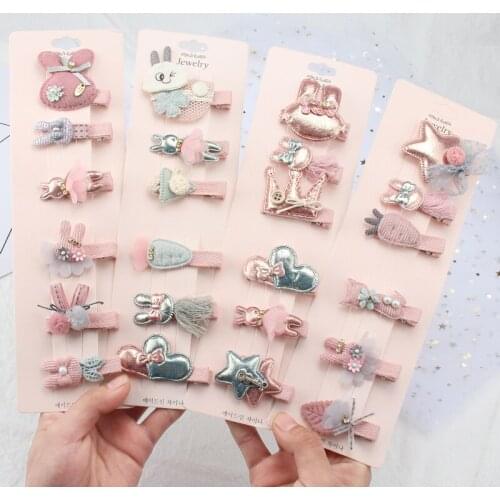 6Pcs/Set Girls Star Bow Hair Clip Princess Flower Animal Cute Hairpins Headwear Fabric Does Not Hurt Hair Child Hair Accessories