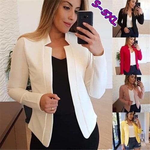 Womens Jacket Solid Color Long Sleeve Short Coat Female Casual Office Wear Autumn Winter Clothing 2020 Cardigan Top White Black