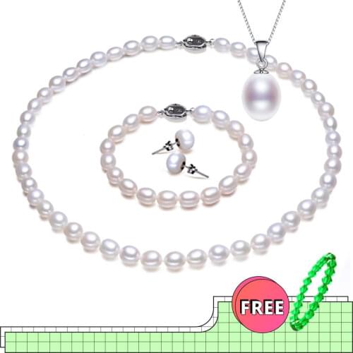 NYMPH Pearl Jewelry Sets For Women Natural Freshwater Pearl Necklace Pendant Bracelet Earrings Fine Jewelry For Women T111