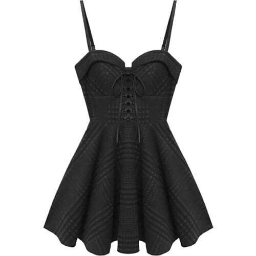 Spring 2021 New Women Retro Gray Wool Spaghetti Dress Original Design Bandage Lace Up Dresses Female