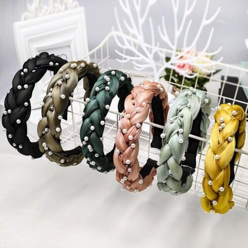 20pcs/lot Fabrics Multi Upgrade Handmade Nail Pearl Head Band Hemp Flowers Braid HeadBands Hair Styling Tools Accessory HA1154