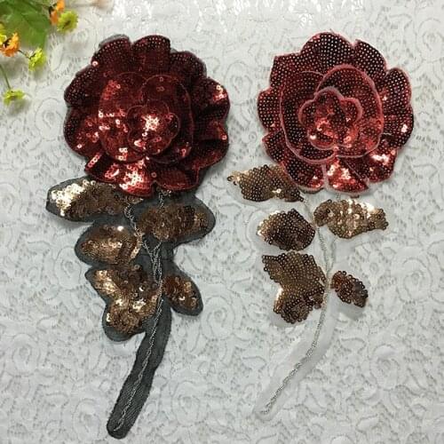 20pcs 3D Rose Flower Appliques Jeans Jacket Patchwork Sequined Patches Embroidered Glitter Patch For Clothing Garment Badge DIY