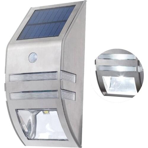 2LED Balcony Decorative Stainless Steel PIR Sensor Intelligent Garden Stair Solar Power Outdoor Modern Wall Light