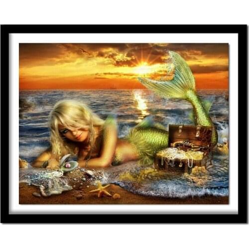 5D Diamond Painting Cross Stitch The Little Mermaid Diy Diamond Square Drill Full Diamond Embroidery Sea Lady Fish Needle