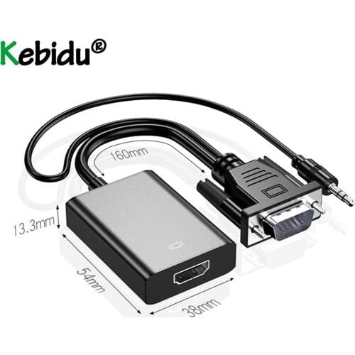 1080P VGA Male to HDMI-Compatible Female Adapter Converter 3.5mm Vedio Cable Audio Output for PC laptop to HDTV Projector ps4