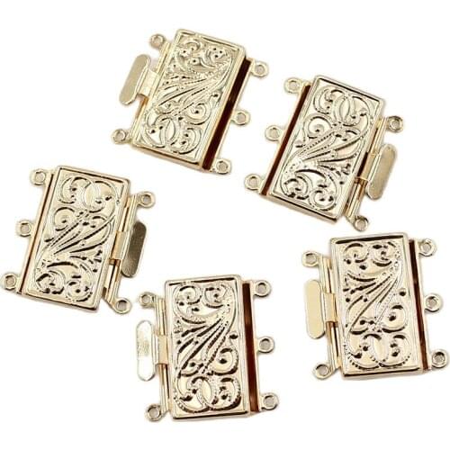 APDGG 5 Pcs Jewelry Findings 3 Strands Rectangle Clasps Gold Plated For Pearl Bracelets Necklaces Making DIY Craft Accessories
