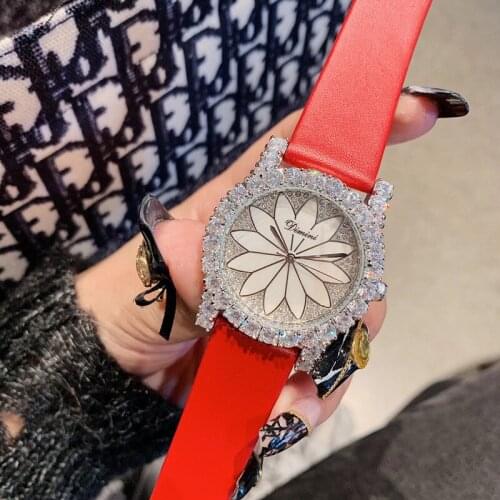 Brand Women New Style Shell Floral Watches Waterproof Real Leather Strap Watch Bling Crystals Luxury Dress Wrist watch Quartz