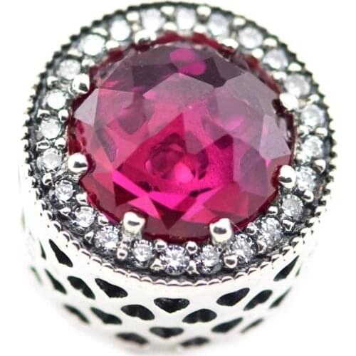 DIY Beads for Jewelry Making Sterling-Silver-Jewelry Radiant Hearts With Cerise&CLEAR CZ Bead Charms Silver 925 Berloque Perles