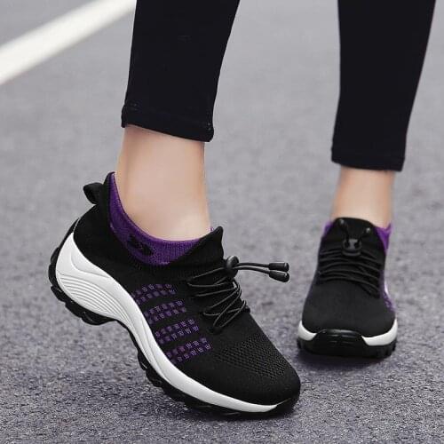 Big Size Platform Breathable Womens Sports Shoes Running Femme Black Sneakers Socks Womens Sport Shoes Knit Trainers A-1202