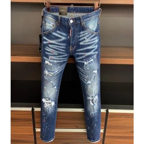 European And American Fashion Brand Dsquared2 Personalized Badge Pattern Embroidered Stretch Jeans T99