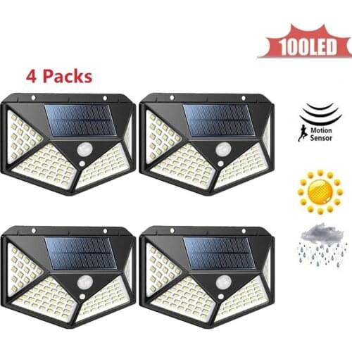 1-4pcs 100LED Solar Light Solar PIR Motion Sensor Lamp IP65 Waterproof Outdoor solar Garden Yard Lamp Emergency Security Light