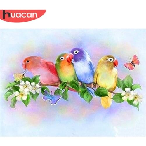 HUACAN Full Square Round Diamond Painting Parrot 5D DIY Diamond Embroidery Animal Mosaic Cross Stitch Home Decoration Gift