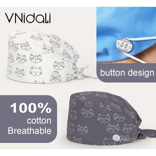 Surgeri cap man Cartoon cat series pattern print cotton Cartoon adjustable Scrub hat beauty salon nursing cap lab work Scrub Cap