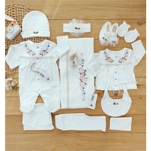 Baby girl Ecru Natural Cross Stitch Hospital Output Newborn The Zibin set 0-3 Months Comfortable And Antialerjenik