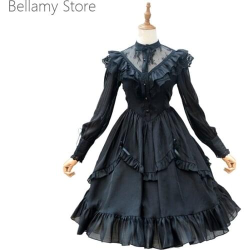 Madr for you Japanese Lolita Dress embroidered cut out lace spring and autumn Chiffon cut out sleeve retro everyday big skirt