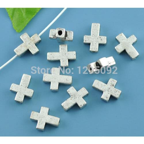 20Pcs Silver Tone Christian Cross Metal Spacers Beads Jewelry Making Charms Findings 15x12mm