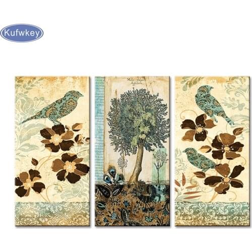 Cartoon,Bird,tree,home decoration 5d diy diamond painting 3 pcs resin square drill full diamond embroidery triptych Cross Stitch