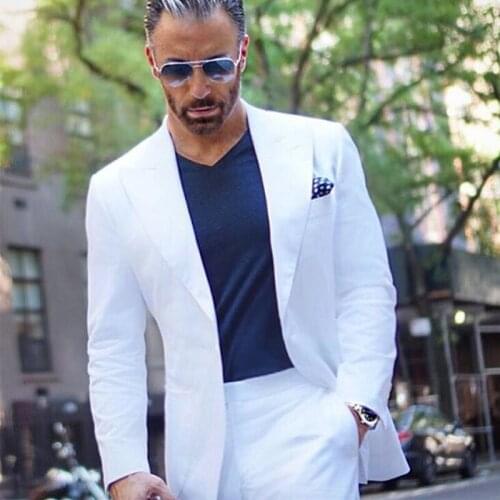 White Casual Suits for Mens 2 Piece Custom Wedding Groom Tuxedo 2021 Male Fashion Costume Jacket with Pants New