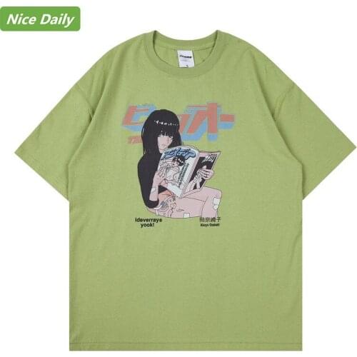 NiceDaily Men T-Shirt Japanese Cartoon Anime Print Cotton Short-Sleeved T-Shirt Men and Women Street Loose Simple Couple Casual