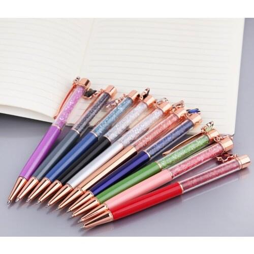 Brand New and High Quality Beautiful Ballpoint Pen Fashion Crystal Pendant Writing Stationery Metal Pen