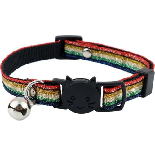 New Color Striped Pet Collar Necklace Anti-suffocation Cat Collar Hanging Bell Small Dog Kitten Quick Release Collar Accessories