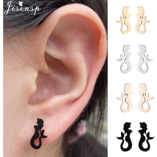 Lovely Little Mermaid Stud Earrings Women Everyday Jewelry Minimalist Key Button Heart Dog Earings Small Ear Jewelry Orecchini