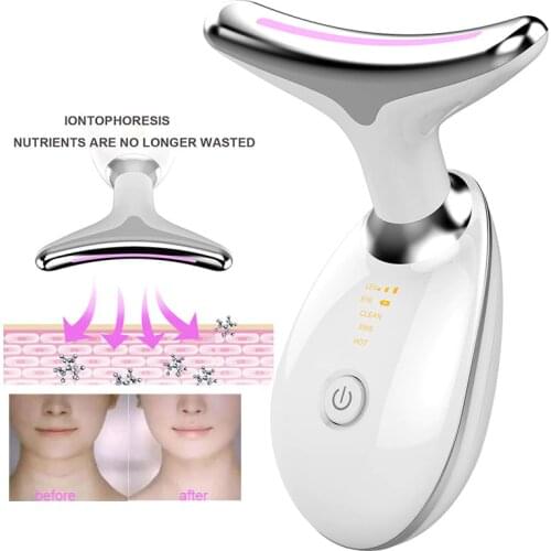 LED Photon Therapy Neck Facial Lifting Massager EMS Skin Tighten Reduce Double Chin Heating Anti-Wrinkle Remove Neck Eye Device