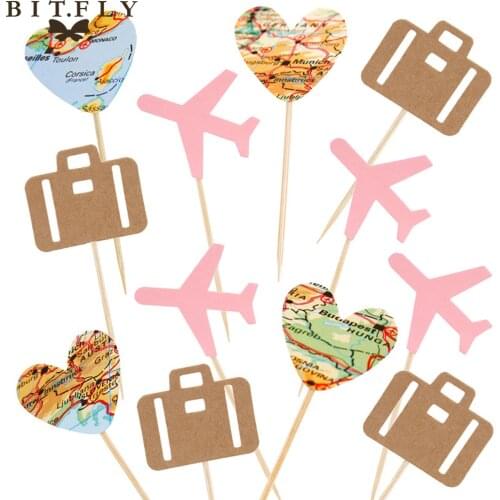 12pcs/Set Map Cupcake Toppers Travel Theme pink and blue Baby Shower Birthday Wedding Anniversary Party Cake Topper Decoration