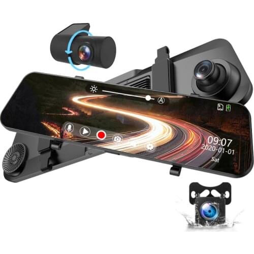 MHCABSR Touch Screen Stream Media Dash Cam 4K Full HD Video Recorder WIFI Rearview Mirror Dual Front and Rear Camera