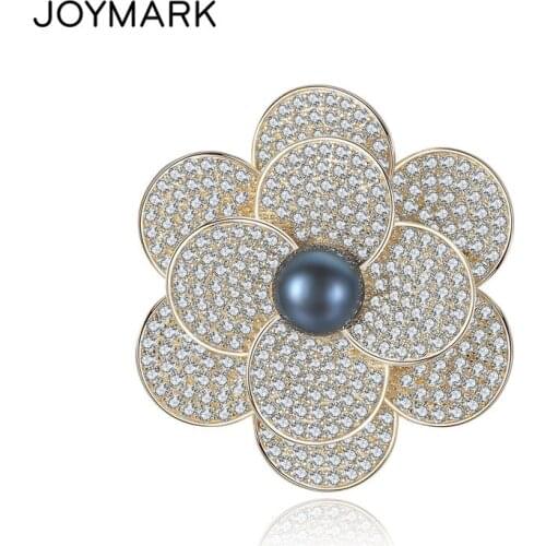 925 Sterling Silver Natural Black Pearl Flower Shape Brooches Pins For Women Vintage Scarf Clips Jewelry Accessories JPPB208