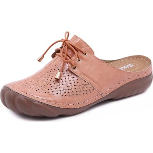 2021 Summer Women Close toes Sandals Quality Slippers Anti-slip Breathable Leather Casual Female Platform Retro Shoes