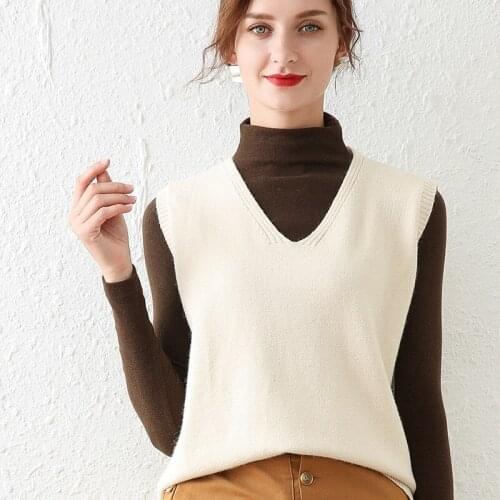 2020 New Autumn Winter Women Vest Knitted Outer Wear Women Clothes V-neck Top Fashion Sweater Women Vest Turtleneck Pullover