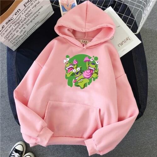 Winter Fleece Hoodie Anime oversized Sweatshirt Women Hoodies Harajuku Graphic cartoon Print Casual Long Sleeve