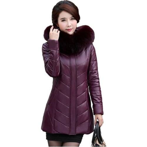 Winter Leather Jacket Womens 2018 New Thicken Cashmere Parkas Fur collar Hooded Coat Plus size L-8XL Slim Female Warm Coats N235