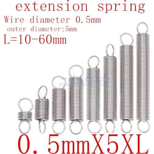 10Pcs 304 Stainless Steel Dual Hook Small Tension Spring Hardware Accessories Wire Dia 0.5mm Outer Dia 5mm Length 15-50mm