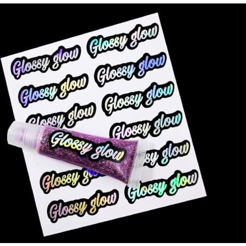 100pcs Custom Label Transparent Vinyl PVC Stickers Wedding Brand Logo Seal Lip Gloss Tube Sticker Adhesive Labels holographic