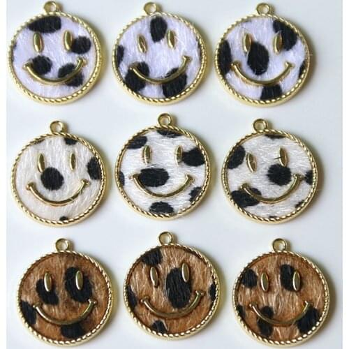 20pcs 20mm diy alloy winter leopard smile face pendant. smiley face for woman hairpin jeweley making accessories2020wholesale