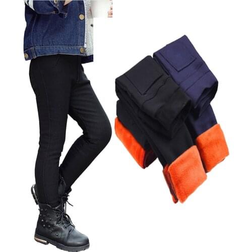 2019Fashion Solid Color Girls Warm Trousers Autumn And Winter Childrens Slim Thickening Pencil Pants Tight Plus Velvet Girls Le
