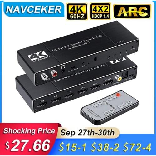 2020 4K HDMI Switch 4x2 with Remote Optical Toslink & Coaxial 4 In 2 Out HDMI Switch 4 Port Switch HDMI 2.0 For Apple TV PS4