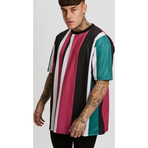 2020 Striped Men T shirt Fitness Gym Tshirt Sportswear Short Sleeve Sport Shirt Men Fashion Streetwear TShirt Male Shirt Workout