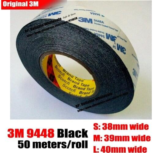 38mm or 39mm/40mm wide, 50M Long) Original 3M Black Double Adhesive Duct Tape for Windows Display, Nameplate, Plastic Rubber